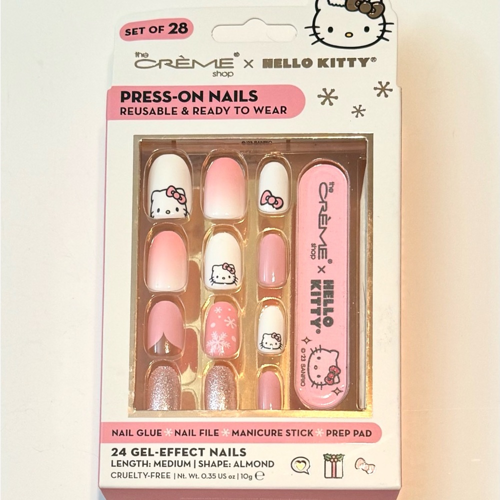 Hello Kitty- The Creme Shop. Press-On gel Nails-Pink